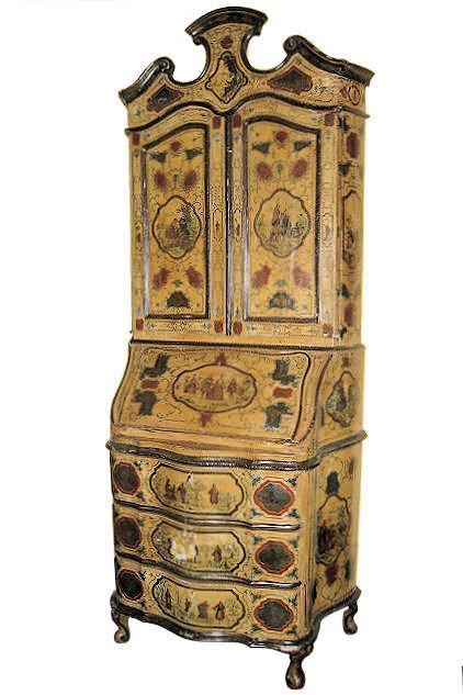Antique Painted Italian Bureau Bookcase Desk Secretary
