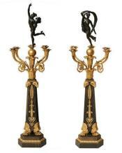 Pair Antique French Empire Ormolu Bronze Candelabra After Giambologna