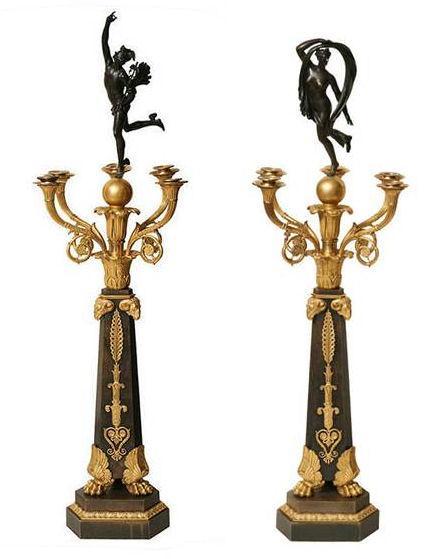 Pair Antique French Empire Ormolu Bronze Candelabra After Giambologna