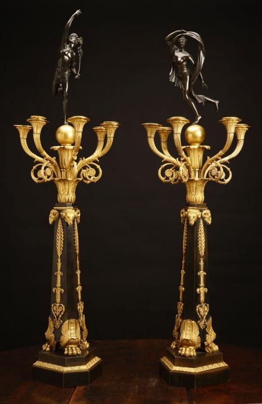 Pair Antique French Empire Ormolu Bronze Candelabra After Giambologna