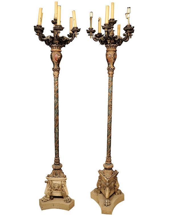Pair Antique Renaissance Style Torchiere Torchere Candelabra