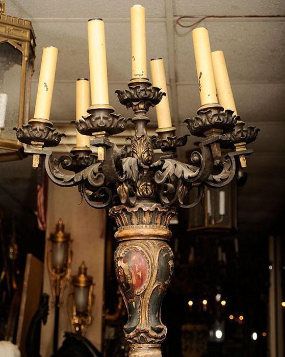 Pair Antique Renaissance Style Torchiere Torchere Candelabra