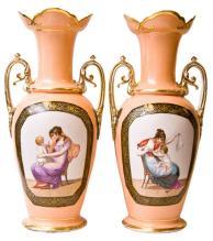 Pair Tall Antique French Paris Porcelain Neoclassical Vases