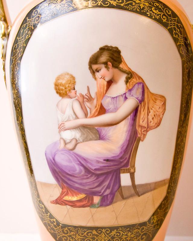 Pair Tall Antique French Paris Porcelain Neoclassical Vases