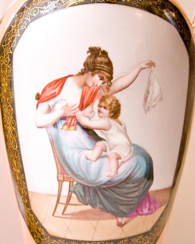 Pair Tall Antique French Paris Porcelain Neoclassical Vases