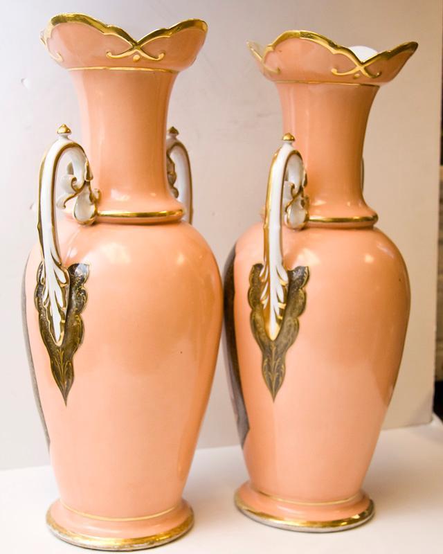 Pair Tall Antique French Paris Porcelain Neoclassical Vases