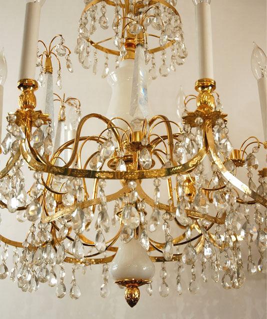 Russian Baltic Style Opaline Glass & Gilt Bronze Chandelier