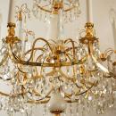 Russian Baltic Style Opaline Glass & Gilt Brass Chandelier