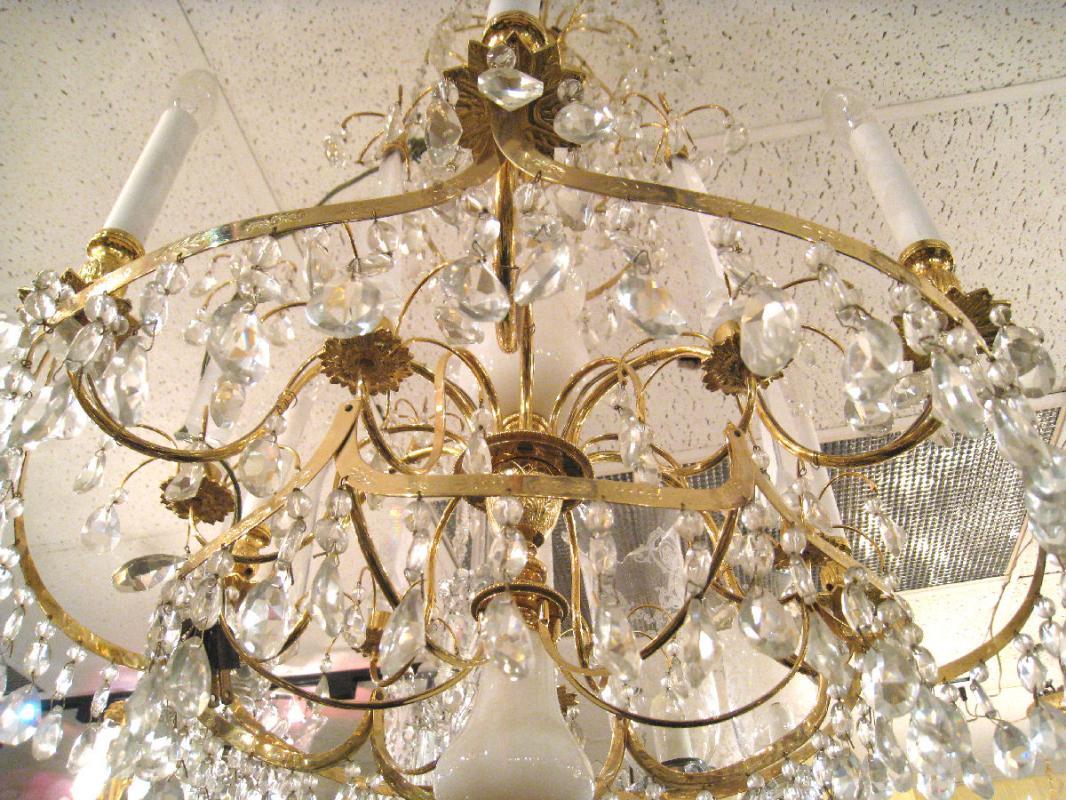 Russian Baltic Style Opaline Glass & Gilt Bronze Chandelier