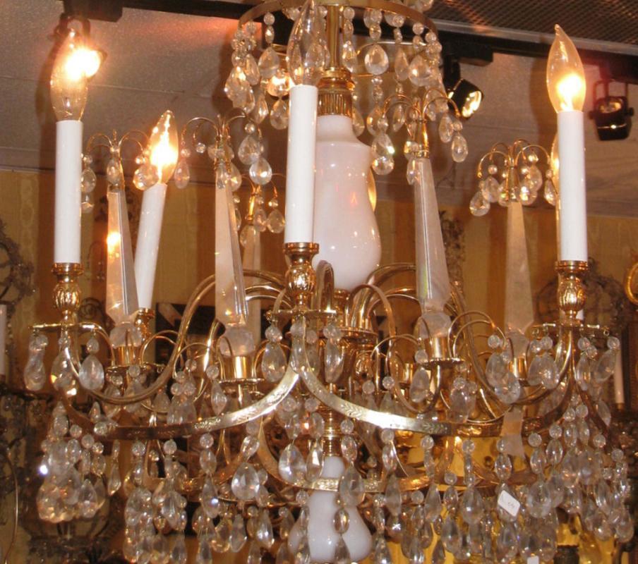 Russian Baltic Style Opaline Glass & Gilt Bronze Chandelier
