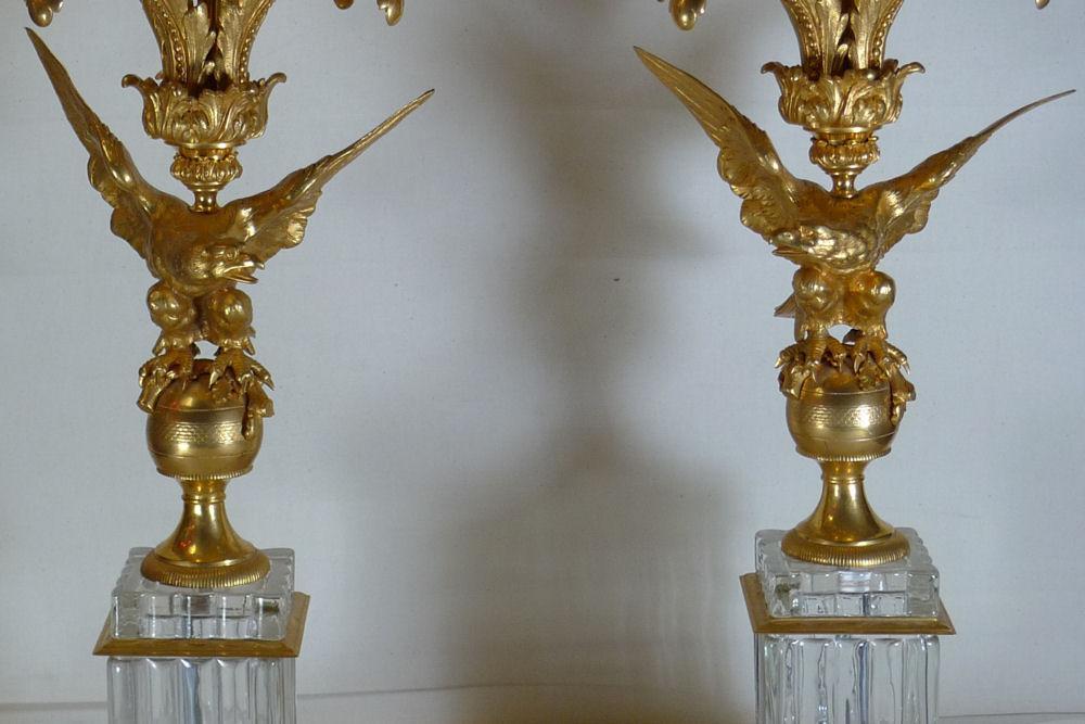 Pair Louis XV Federal Regency Style Gilt Bronze Candelabra with Eagles