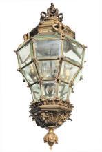 Antique French Louis XV Style Bronze Metal Lantern Chandelier