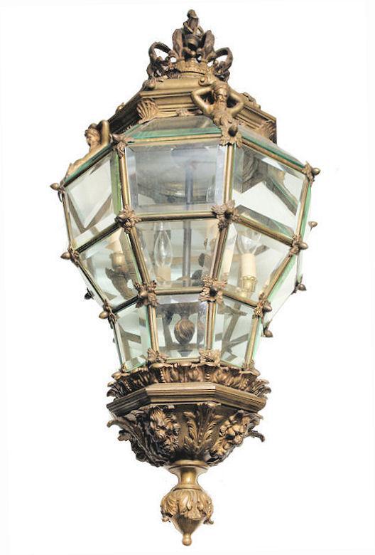 Antique French Louis XV Style Bronze Metal Lantern Chandelier