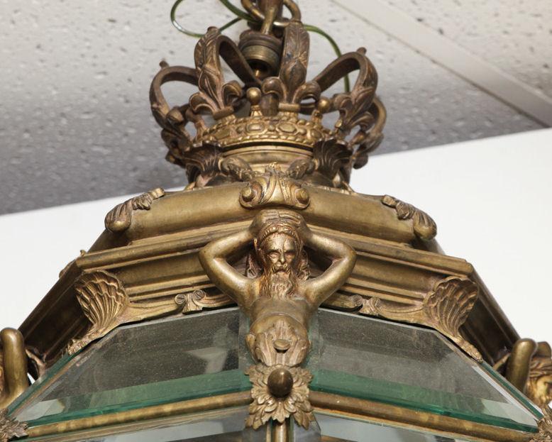Antique French Louis XV Style Bronze Metal Lantern Chandelier