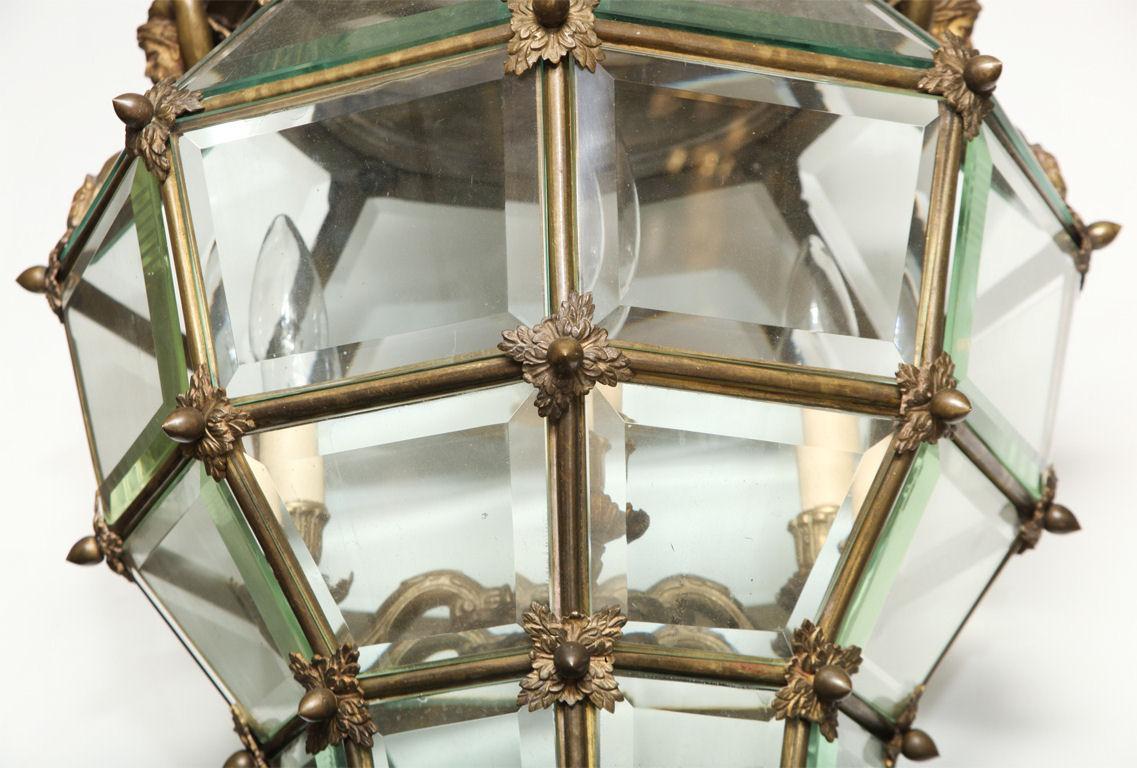 Antique French Louis XV Style Bronze Metal Lantern Chandelier