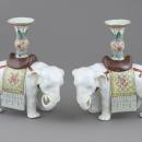 Pair Antique Chinese Elephant Joss Stick Holders / Candlesticks