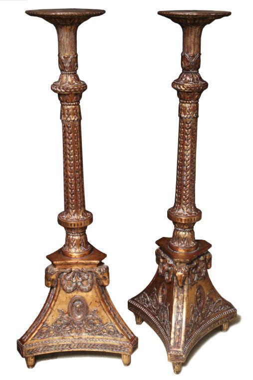 Pair Regency Style Parcel Gilt Torchieres Pedestals or Plant Stands