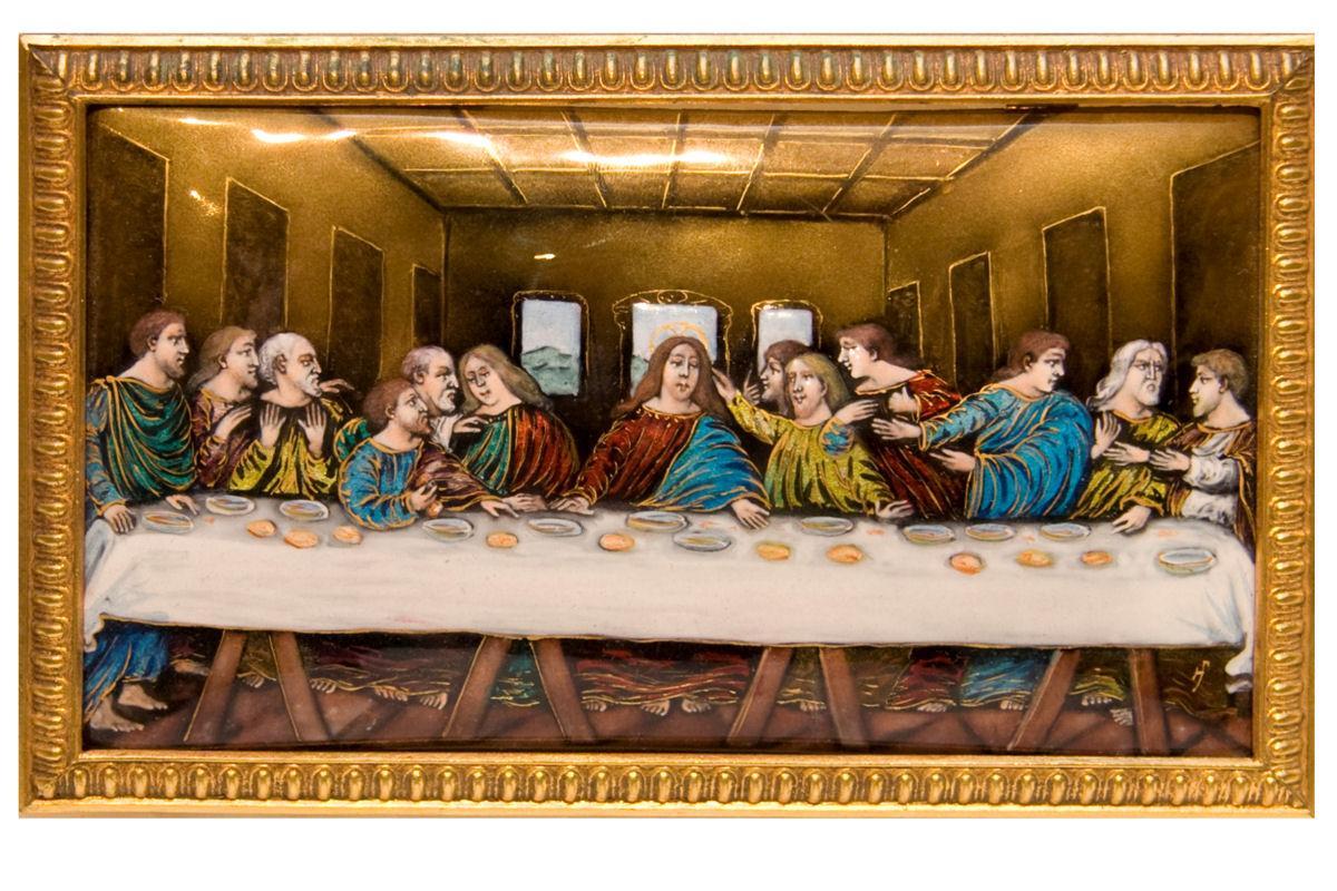 Antique French Enamel Plaque Depicting Jesus Last Supper