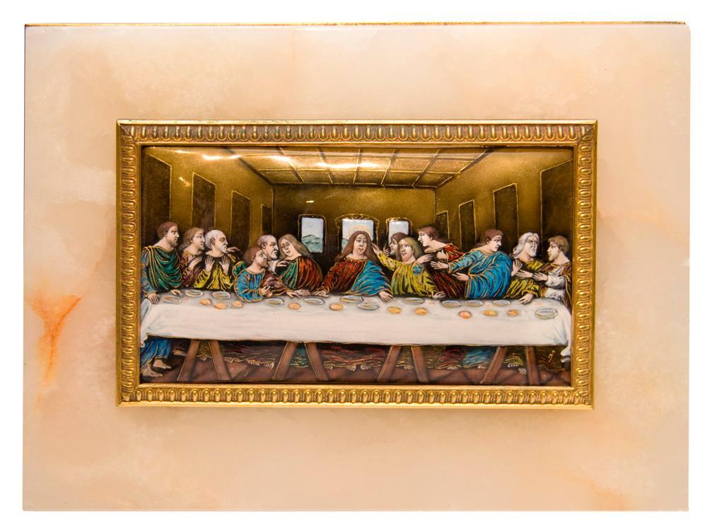 Antique French Enamel Plaque Depicting Jesus Last Supper