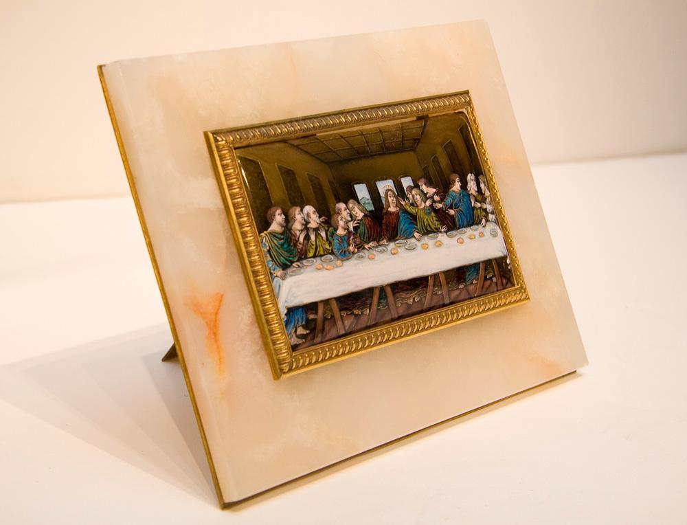 Antique French Enamel Plaque Depicting Jesus Last Supper