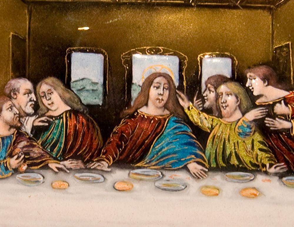 Antique French Enamel Plaque Depicting Jesus Last Supper