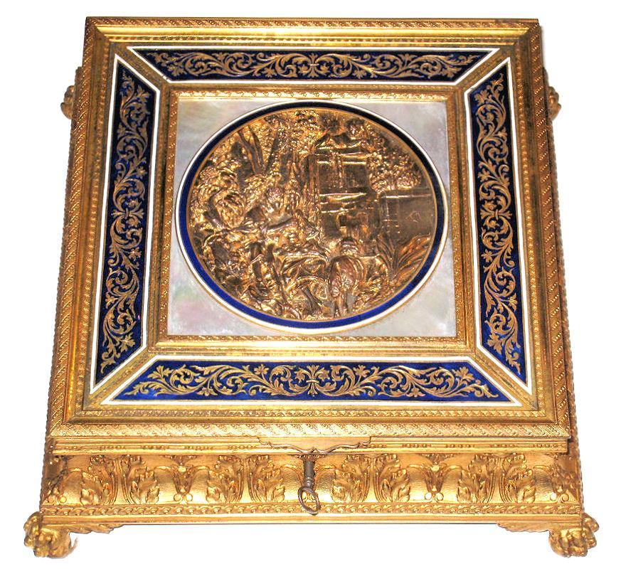 Antique Romantic French Gilt Bronze Jewelry Casket Dresser Box