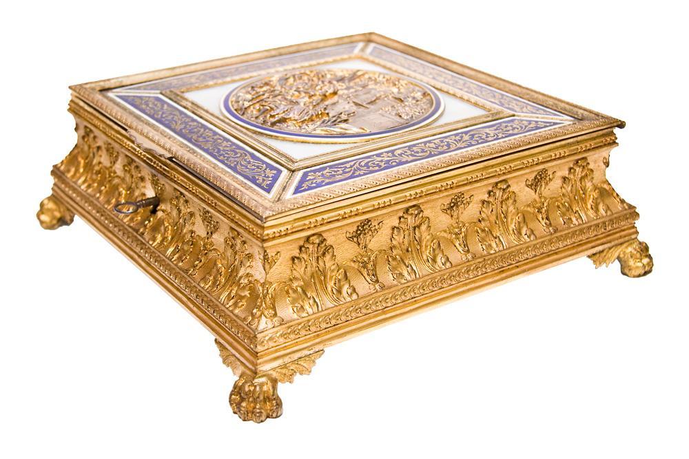 Antique Romantic French Gilt Bronze Jewelry Casket Dresser Box
