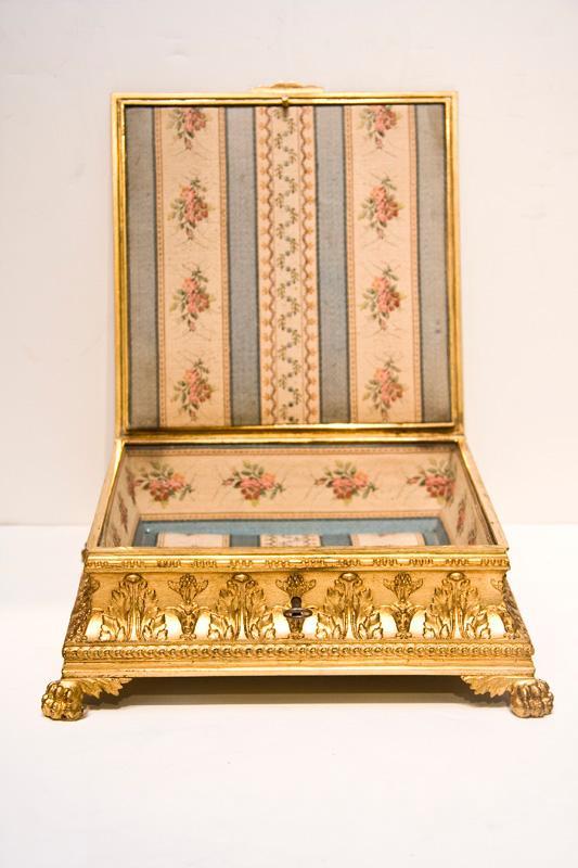 Antique Romantic French Gilt Bronze Jewelry Casket Dresser Box