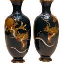 Pair Antique Japanese Cloisonne Enamel Dragon Vases