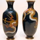 Pair Antique Japanese Cloisonne Enamel Dragon Vases