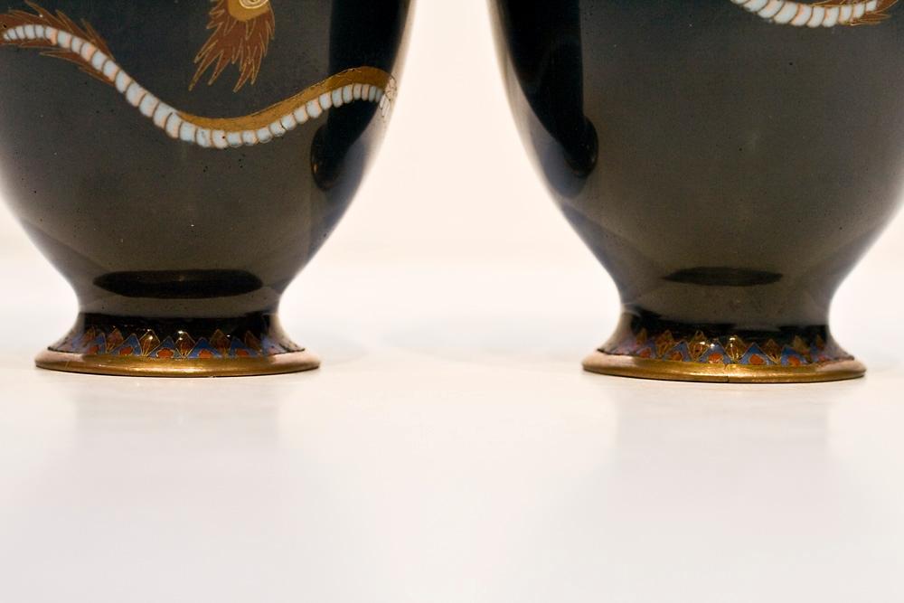 Pair Antique Japanese Cloisonne Enamel Dragon Vases