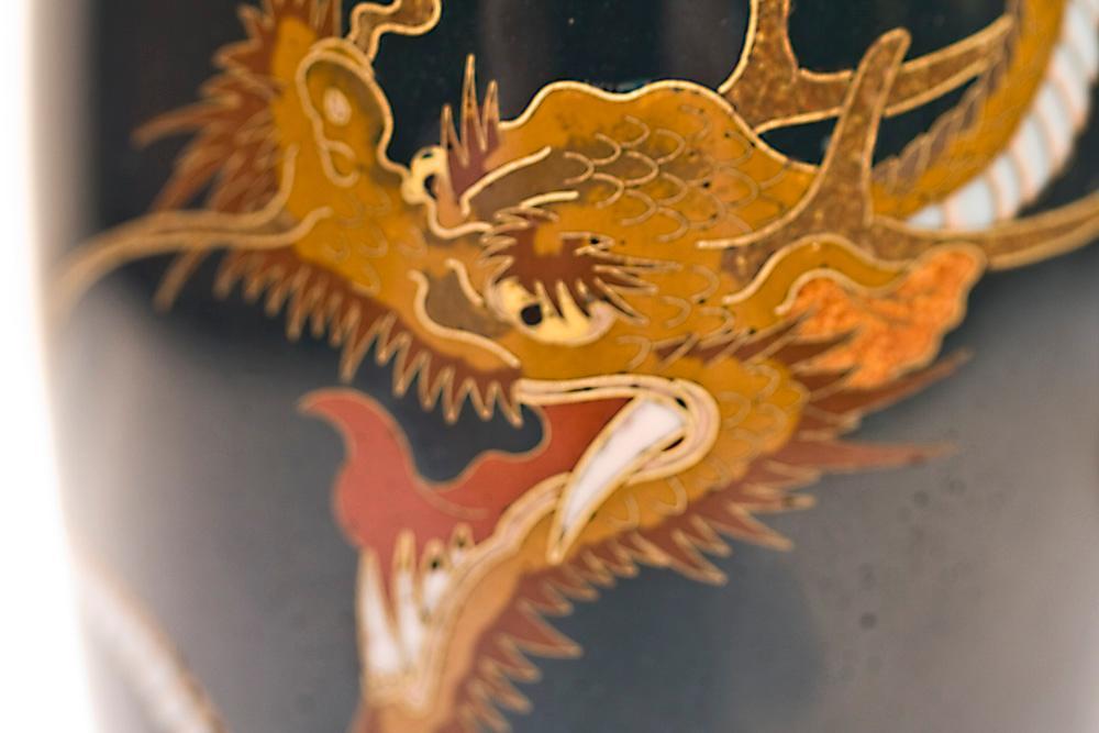 Pair Antique Japanese Cloisonne Enamel Dragon Vases