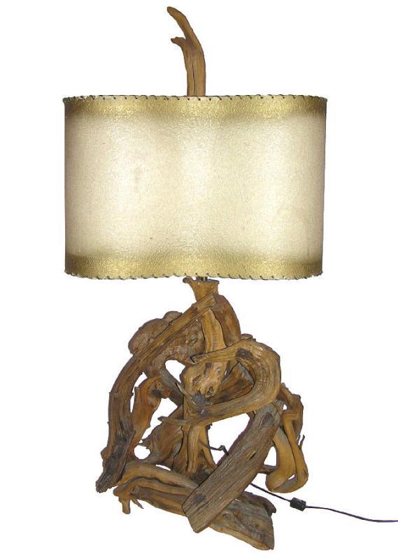 Mid-Century Modern Vintage Driftwood Lamp with Original Vellum Shade