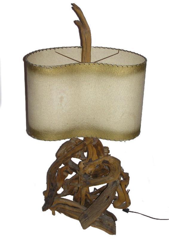 Mid-Century Modern Vintage Driftwood Lamp with Original Vellum Shade