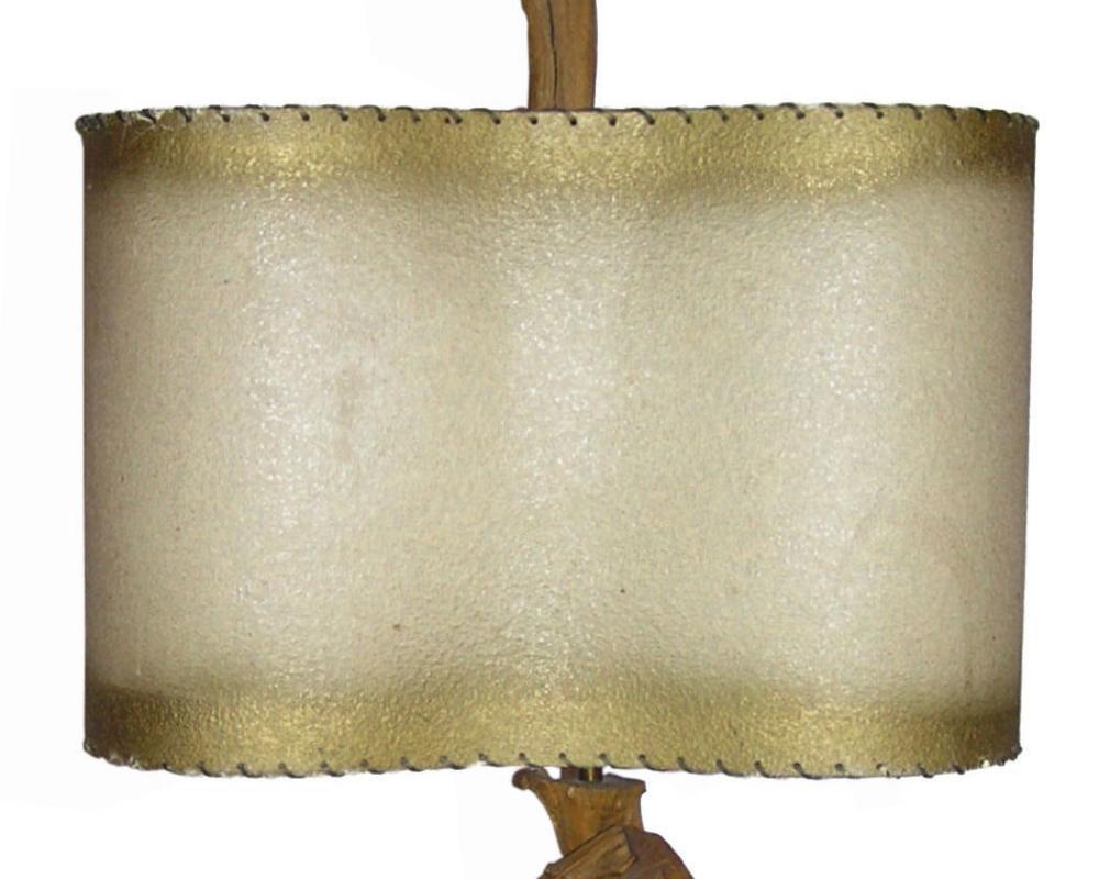 Mid-Century Modern Vintage Driftwood Lamp with Original Vellum Shade