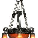 Antique French Art Deco Wrought Iron and Glass Chandelier