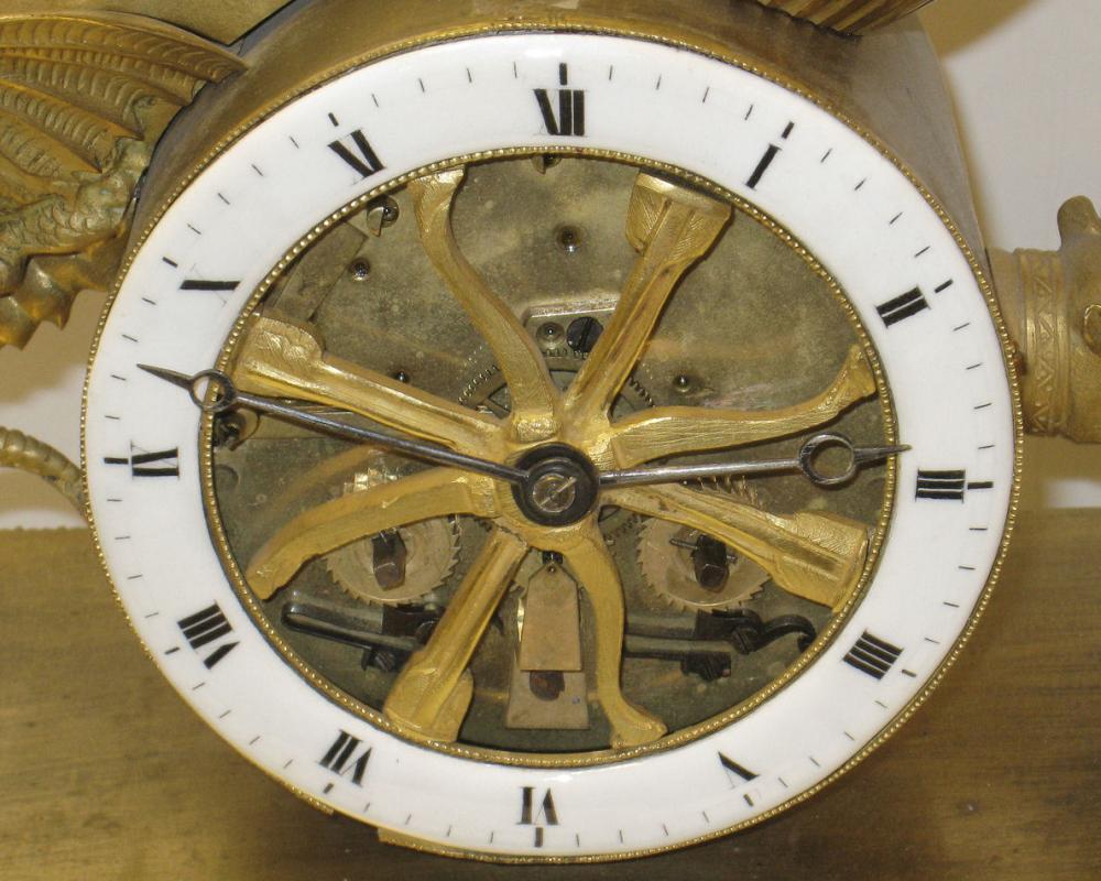 Anitque French Directoire Empire Period Chariot Form Bronze Mantel Clock