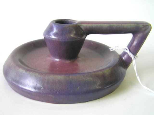 Fulper Violet Ceramic Handled Candlestick