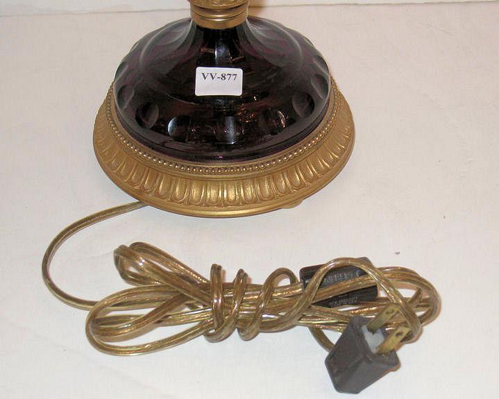 Pair Mid Century French Gilt Metal Amethyst Glass Candelabra Lamps