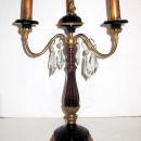 Pair Mid Century French Gilt Metal Amethyst Glass Candelabra Lamps