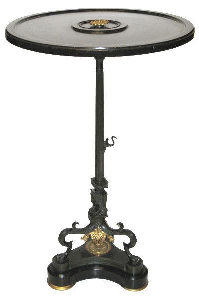Antique Empire Style Egyptian Revival Bronze & Slate Stone Gueridon Side Table