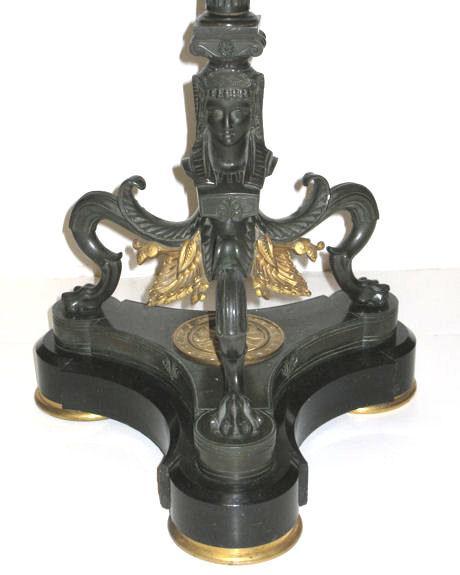 Antique Empire Style Egyptian Revival Bronze & Slate Stone Gueridon Side Table