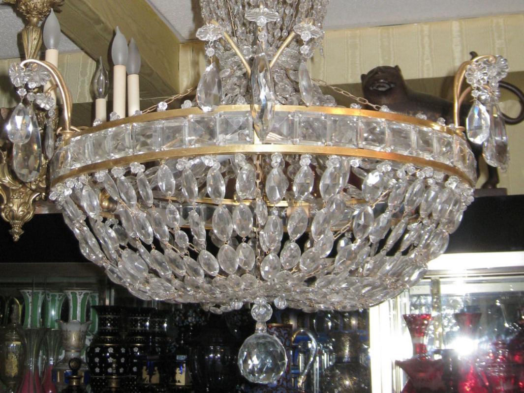 Antique French Empire Style Bronze Crystal Chandelier