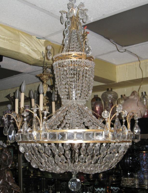 Antique French Empire Style Bronze Crystal Chandelier