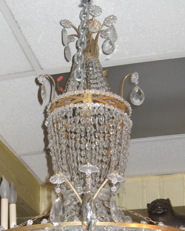 Antique French Empire Style Bronze Crystal Chandelier