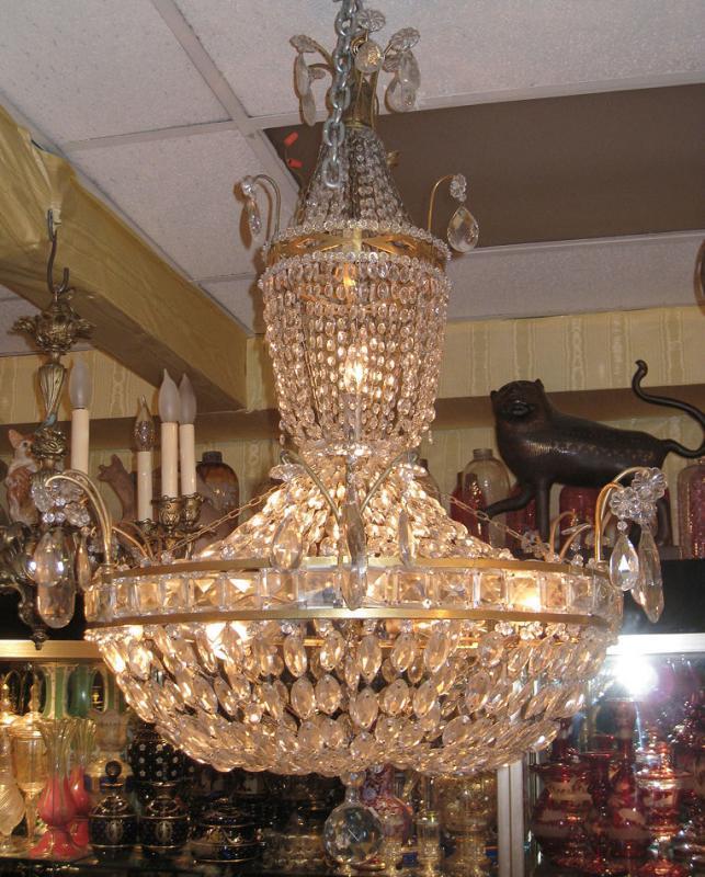 Antique French Empire Style Bronze Crystal Chandelier