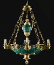 Antique Russian Ormolu Bronze and Malachite Chandelier