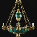 Antique Russian Ormolu Bronze and Malachite Chandelier