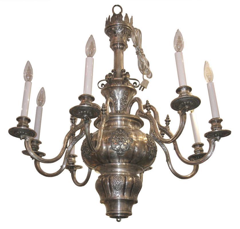 Antique EF Caldwell Greek Revival Silvered Metal Classical Chandelier
