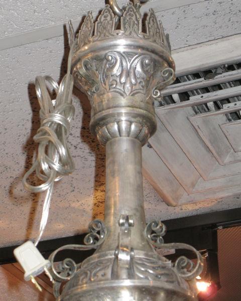 Antique EF Caldwell Greek Revival Silvered Metal Classical Chandelier